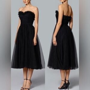 NEW GHRAIL Brielle Black Mesh Strapless Midi Dress Sz XS
